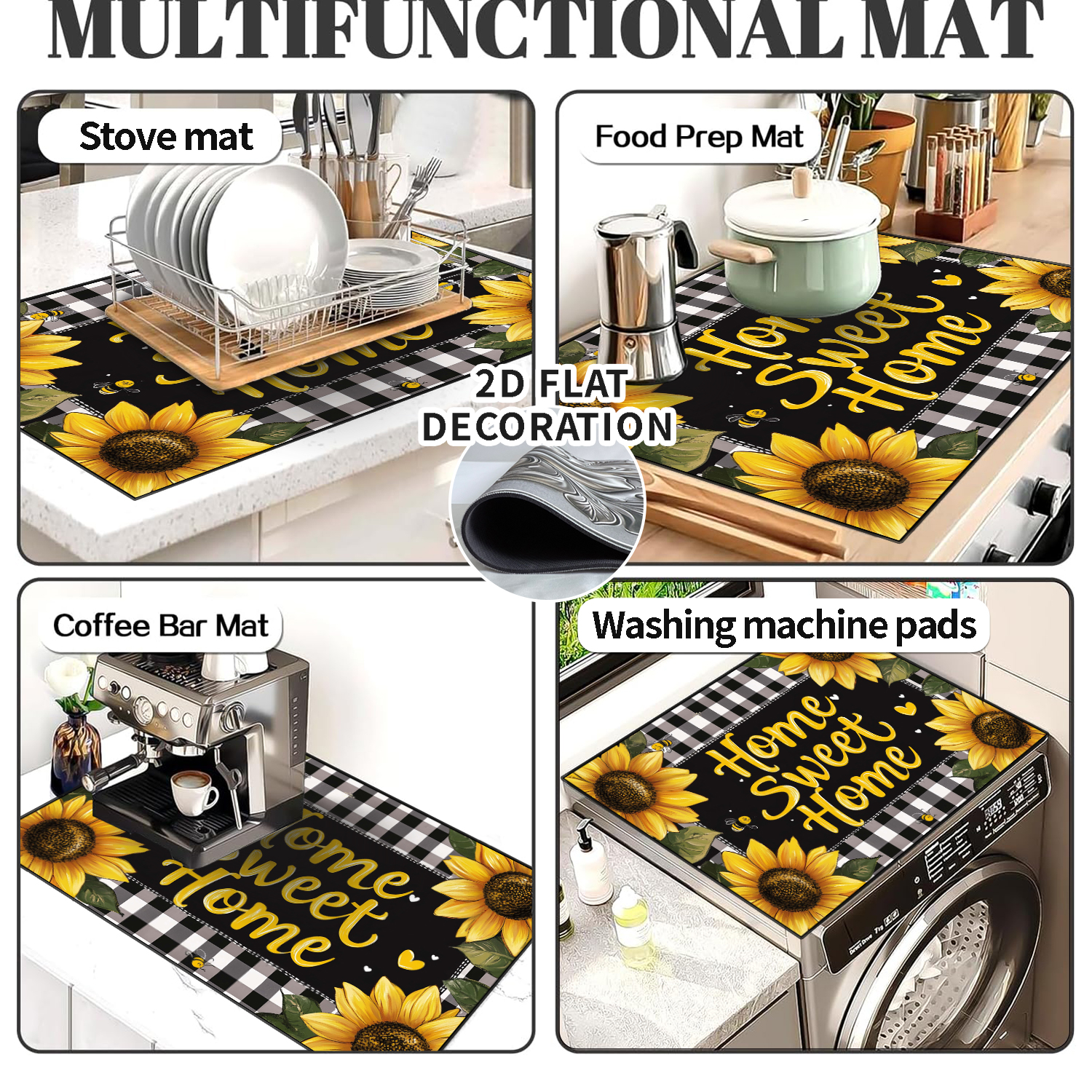 Rustic Sunflower Stove Top Covers for Electric Stove, 28'x20'' Country Floral Pastoral Black  Plaid Glass Ceramic Stove Cover , Mat Heat Resistant Cooktop Protector for Kitchen