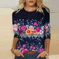 thumbnail image 2 of CYMMPU Summer Trendy Shirts 3/4 Sleeve Blouses for Women Dressy Casual Crew Neck Loose Fit Tunic Tops Floral Printed Spring Tops Lightweight Basic Tees Multicolor L, 2 of 5