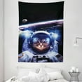 thumbnail image 1 of Cat Tapestry, Funny Astronaut Cat above Earth in Outer Space Explorer Kitty Mission Humor Art Image, Wall Hanging for Bedroom Living Room Dorm Decor, 60W X 80L Inches, Blue White, by Ambesonne, 1 of 2