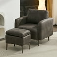 thumbnail image 4 of JURANYAZHU Faux Leather Accent Chair with Ottoman Set, Modern Upholstered Armchair for Living Room Bedroom Office, Gray, 4 of 10