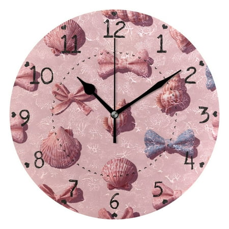 Bows Shells 3D Round Wall Clock Silent Analog Battery Operated Black Pointer Home Decor 9.84 Diameter