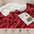 thumbnail image 4 of Reversible Waffle Weave Throw Blanket, Chenille Knit with Warm Sherpa, Soft Cozy Blanket for Couch, 50"x60", Red, 4 of 15
