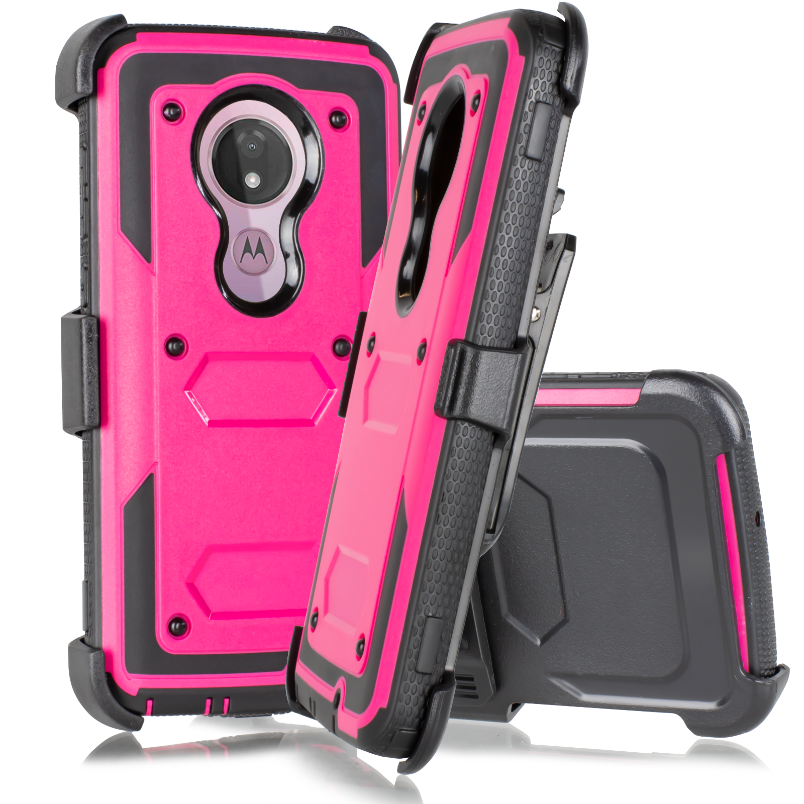 Value Pack ! for T-Mobile Revvlry+ Plus Case, Shockproof Full Body Protective Case Cover with Kickstand and Belt Swivel Clip Compatible with Motorola Moto G7 / Moto G7 Plus case Phone Case 360° (Pink) - image 4 of 4