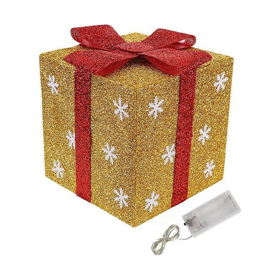 MOQIN Christmas Lighted Gift Boxes, Pre-lit 30 LED Light Up Present Boxes Ornament Decorations with Ribbons for Indoor Outdoor Xmas Tree Home Yard Lawn Decor, Warm White