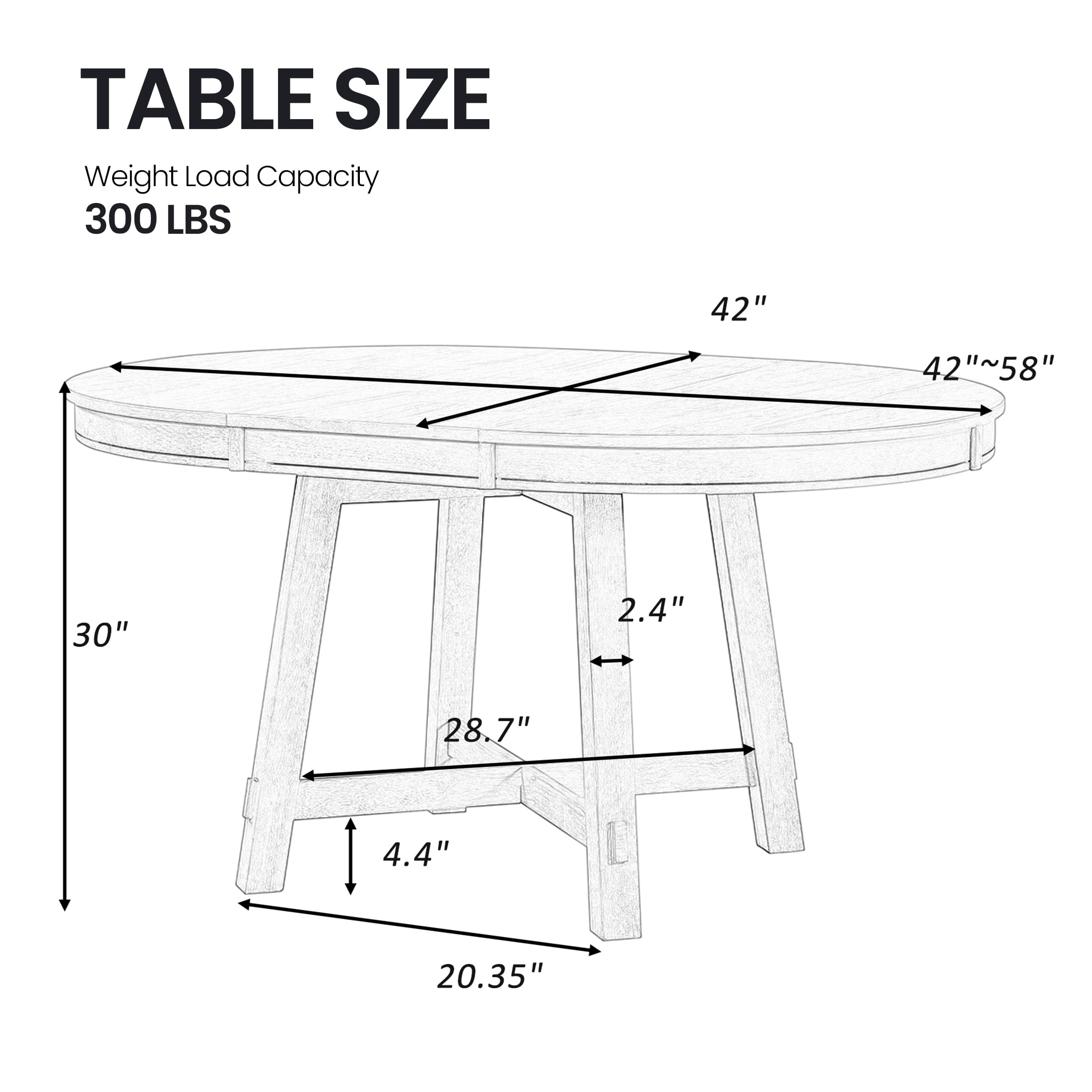Aukfa Dining Table for 4-6, 42"-58" Extendable Round Kitchen Table with 16" Rustic Drop Leaf for Dining Room/Living Room, Natural Wood