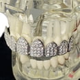 thumbnail image 2 of Mens Grillz Eight Top Teeth Silver Tone Micro Pave Bling Iced CZ 8 Tooth Premade Hip Hop Grills, 2 of 6