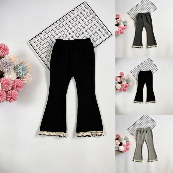 Swuxness Girls Flare Leggings, Fall Long Pants for Kids, Girls Solid Color Ruffle Trimmed Flare Pants for Toddlers Black, 5 Years