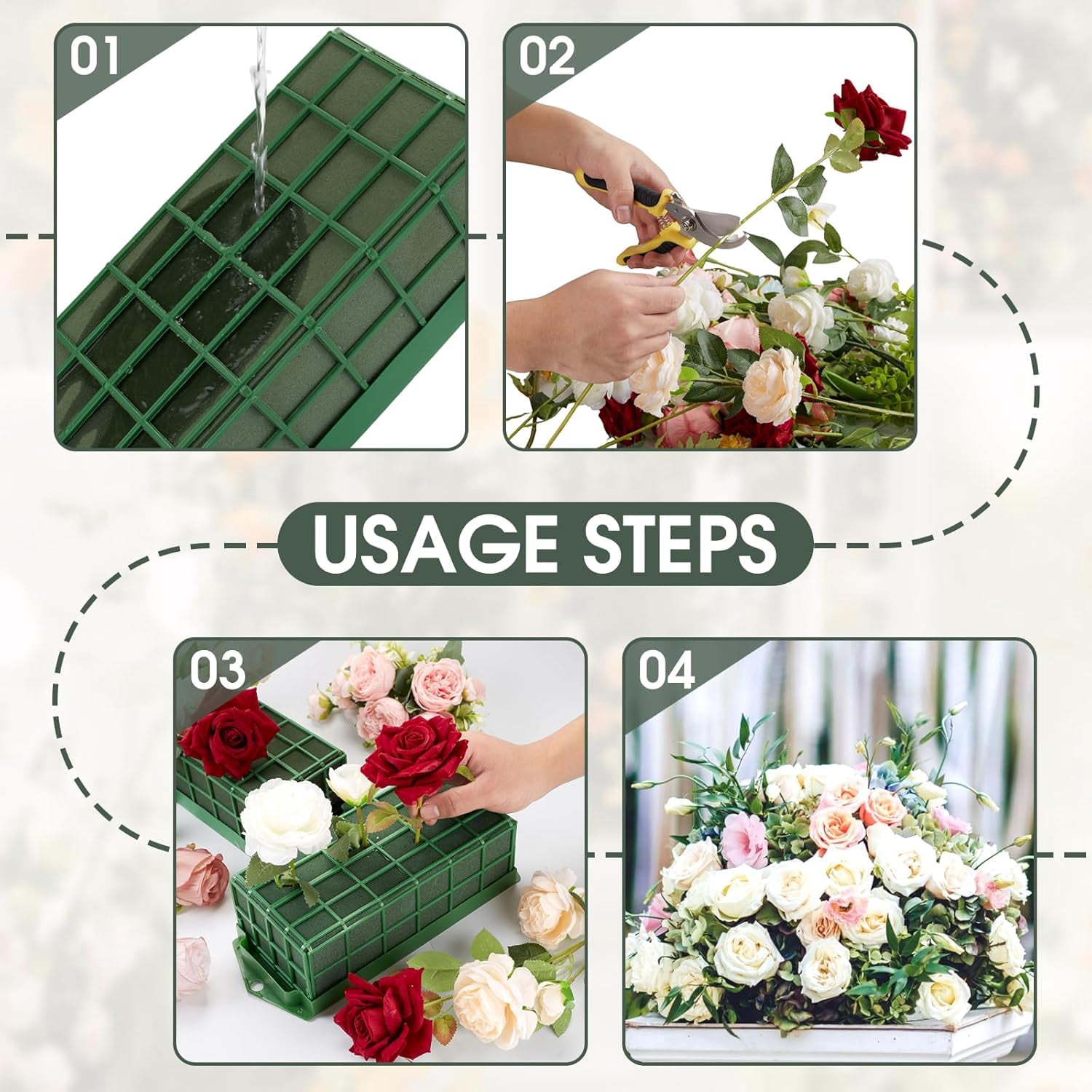 Wet & Dry Green Floral Cage for Fresh or Artificial Flowers, Weddings, Birthdays, Parties, Home Decorations – 6PCs Floral Foam Cage