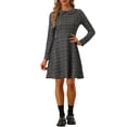 thumbnail image 2 of INSPIRE CHIC Women's Plaid Grid Peter Pan Collar Long Sleeve A-line Vintage Tweed Dress XS Black, 2 of 6