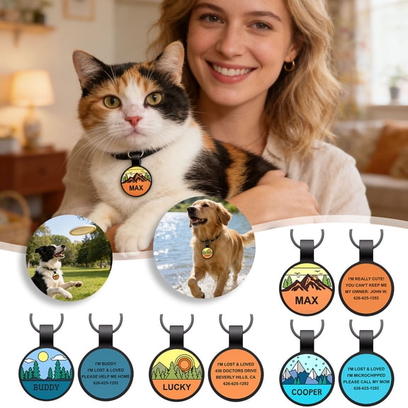 Pet ID Tag Custom Engraved Silicone Identification Pendant Heavy‑Duty Metal Ring Anti‑Lost Accessory Smooth Surface Personalized Name Phone Number Marker for Dogs Cats BU1