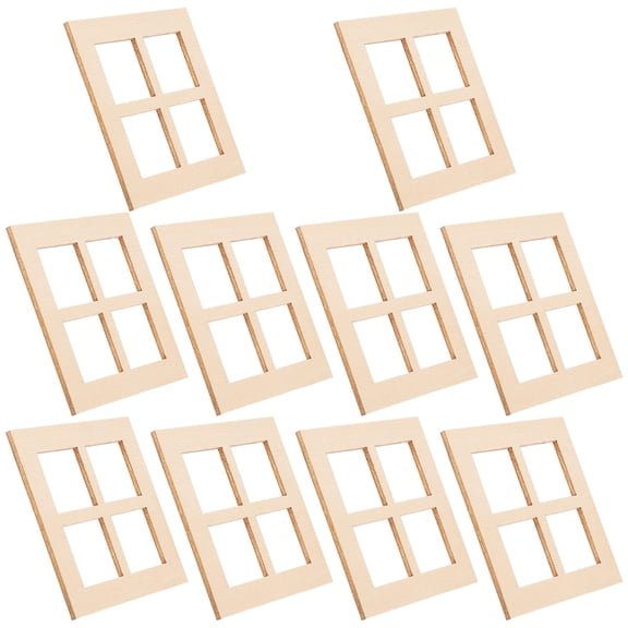 SEWOART Miniature Wooden Window Frames for Dollhouse Beige Grid Decor Accessories