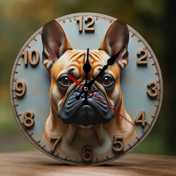 Wall Clock Decorative - French Bulldog Retro Print 2D Vintage Wall Clocks Battery Operated Silent Non-Ticking for Bedroom, Living Room, Kitchen, Office, Classroom, 10 Inch