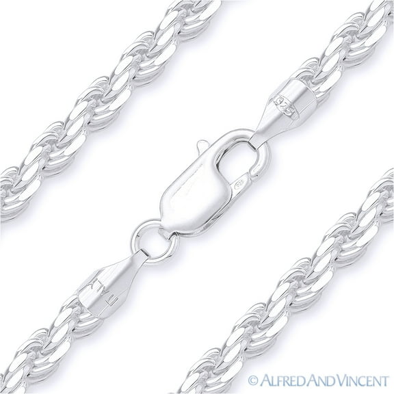 3.5mm Twist-Rope Diamond-Cut Link Italian Chain Bracelet in Solid .925 Sterling Silver