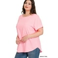 thumbnail image 3 of Zenana Plus Size Round Neck Heavy Woven Boat Neck Rolled Short Sleeve Blouse Top, 3 of 3