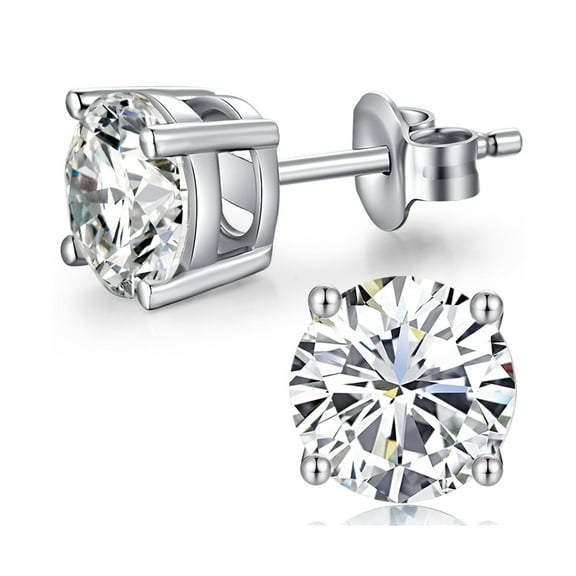 Bonjour Jewelers  10k White Gold 4 Ct Round Created White Sapphire Stud Earrings Plated