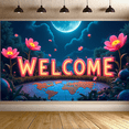 thumbnail image 6 of Neon Style Welcome Banner with Floral Elements and World Map Design Party Decorations Backdrop Photography Props for Gatherings Events and Celebrations, 6 of 7