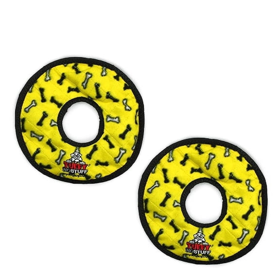 Tuffy No Stuff Ultimate Ring Yellow Bone Durable Plush Squeaky Dog Toy, 2 Pack