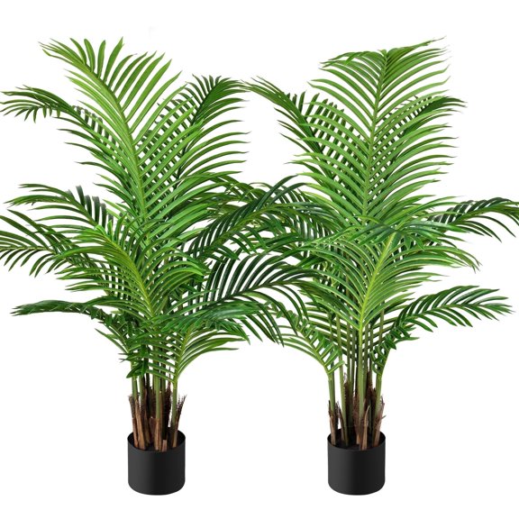 Scidweet 2 Pack Artificial Palm Tree, 4 ft Greenery Fake Palm Tree Pot Plants for Home Office Indoor Outdoor Decor