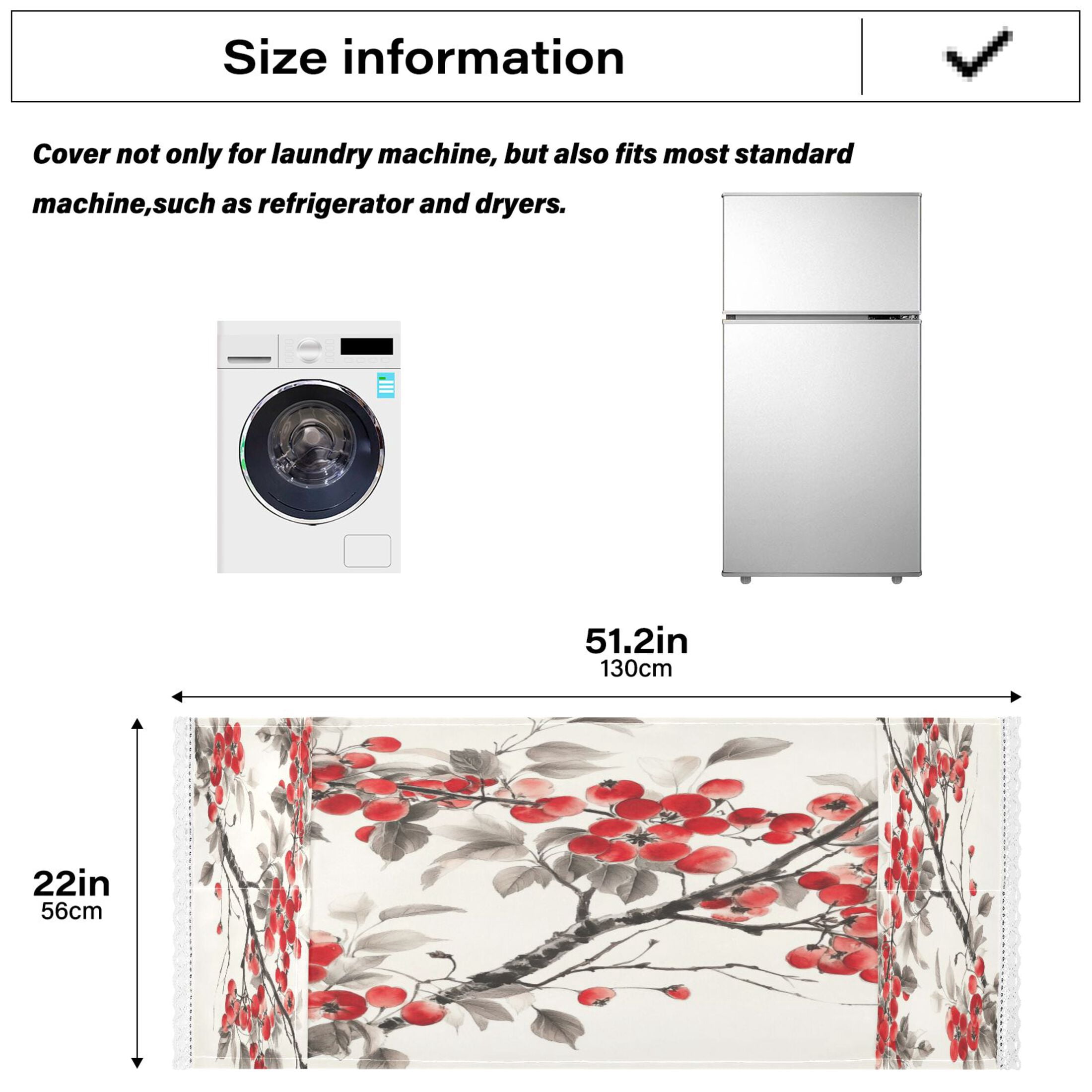 Malus SpectabilisWasher and Dryer Covers Dust-Proof and Oil Resistant Fridge Cover with 4 Storage Pockets Washing Machine Top Cover for Laundry Kitchen Home 51.2 x 22 In