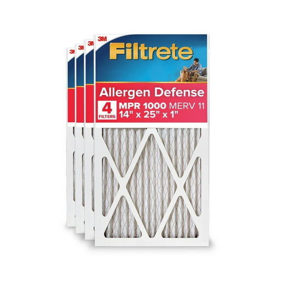 Filtrete 14x25x1 HVAC Furnace Air Filter, MPR 1000 MERV 11, Allergen Defense, 4 Pack