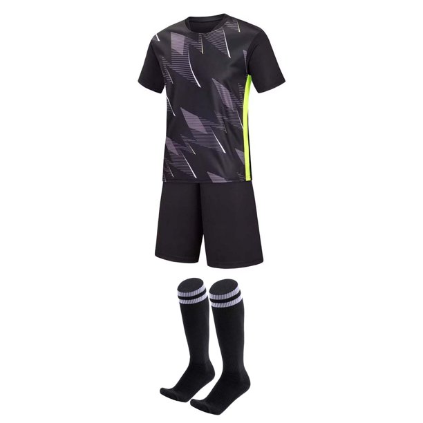 Odeerbi Niños Niñas Fútbol Formación Uniforme Set de 3 Piezas Camiseta de Malla Seca Rápida + Pantalones Cortos + Calcetines Kit de Entrenamiento Completo Para 6-15 Años