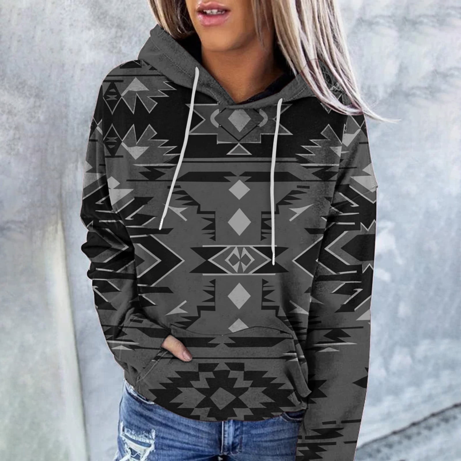 Amzcrzy Hoodies for Women Women's Casual Print Ethnic Style Long