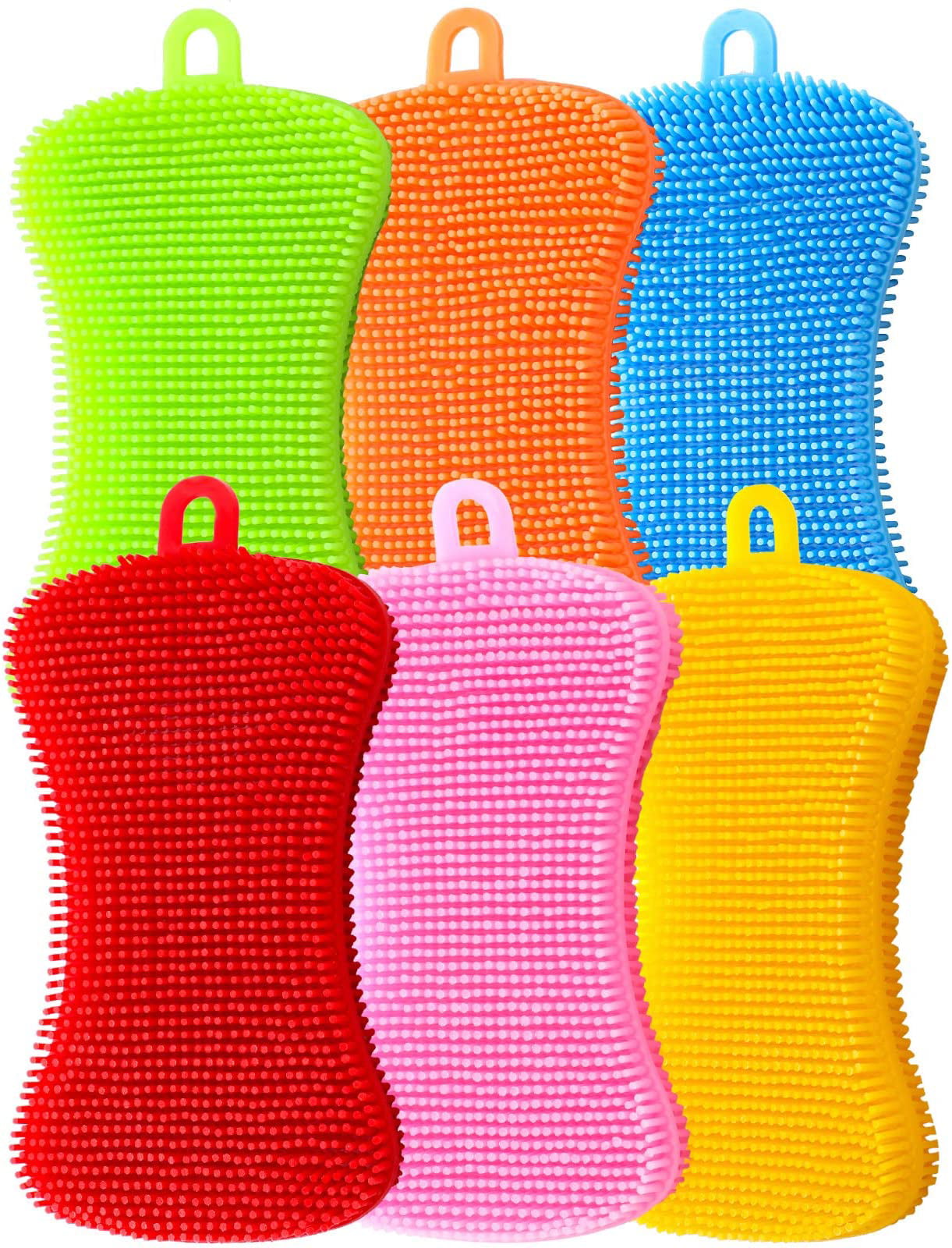 6 X Silicone Dish Washing Sponge Scrubber Kitchen Cleaning 