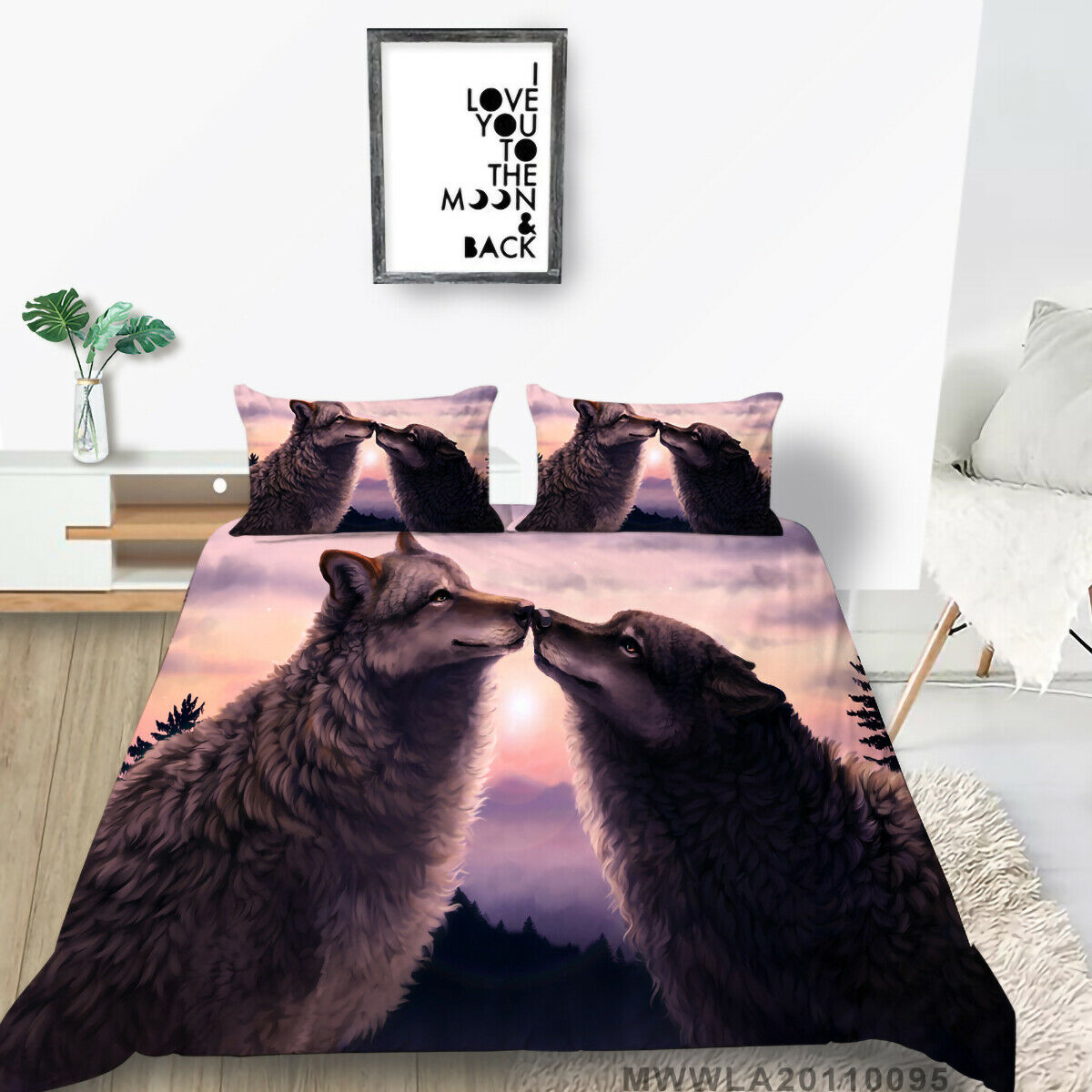 Home Bed Set Wolf Pattern Bedding Cover Suit Unique Design Quilt Cover Set 3D Wolf Painting,King