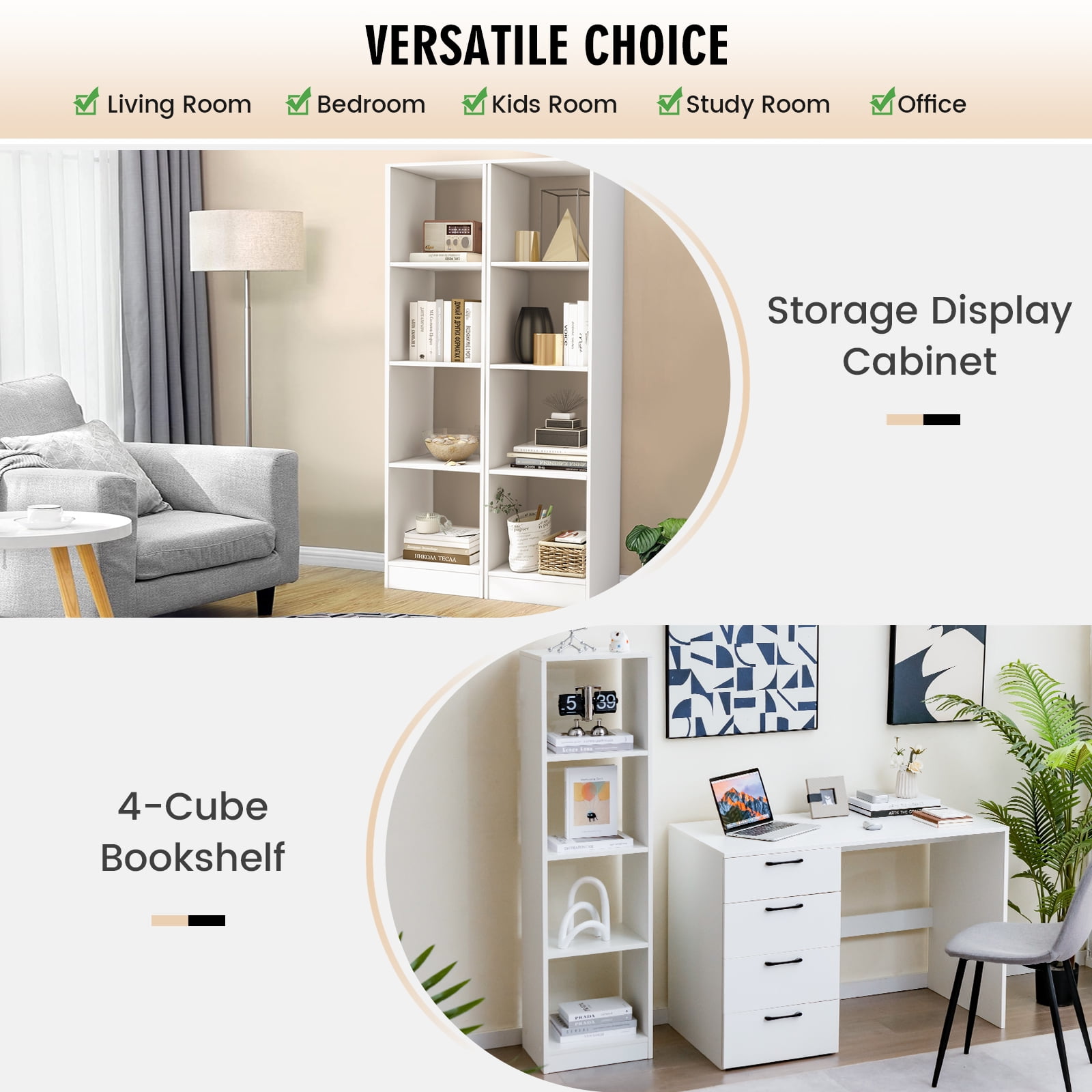 Giantex Tall 4 Cube Bookcase, Freestanding Narrow Open Display Bookshelf, Wooden Storage Organizer for Small Place