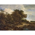 thumbnail image 2 of Jacob van Ruisdael 24x19 Black Ornate Framed Double Matted Museum Art Print Titled: A Wooded Landscape with Cottages and a Figure and Dogs on a Dirt Path, 2 of 5