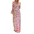 thumbnail image 3 of VISgogo Vestido cruzado con hombros descubiertos para mujer, vestido largo de playa bohemio de manga corta con estampado floral VISgogo moda, 3 of 9