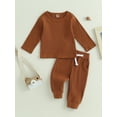 thumbnail image 2 of SUNSIOM 2Pcs Baby Boy Fall Outfits Long Sleeve Solid Color Tops + Pants Set Toddler Warm Clothes, 2 of 9