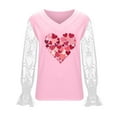 thumbnail image 6 of Valentines Day Gifts for Her Cute V-Neck Lace Insert Blouse Long Sleeve Floral Valentines Print Outfits Delicate Feminine Clothing Romance Soft Tops, 6 of 6