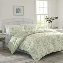 Laura Ashley Home - King Duvet Cover Set, Reversible Cotton Bedding with Matching Shams, Lightweight Home Decor for All Seasons (Natalie Sage,3 pcs, King) King (3-Piece)