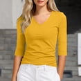 thumbnail image 2 of GEWSEY V Neck T Shirts for Women 3/4 Sleeve Cute Tops Casual Three Quarter Length Dressy Blouses Loose Layering Tunic Tops (Yellow, L), 2 of 3