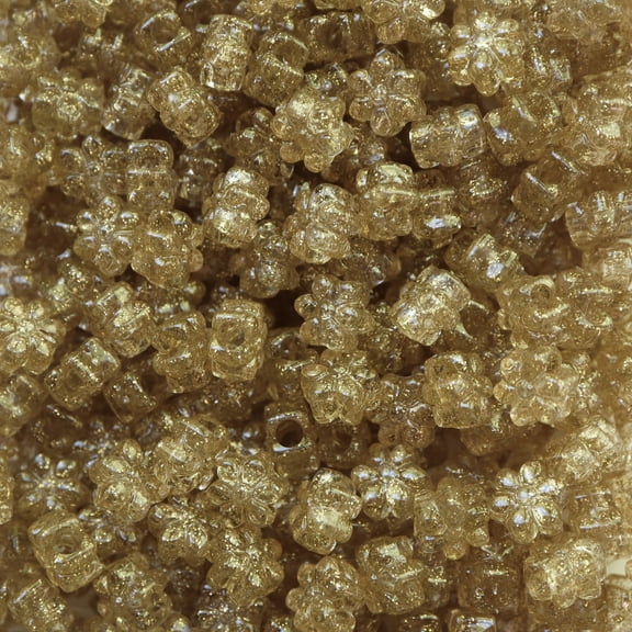 Flower Beads Gold Glitter Sparkle Large Hole Pony Beads Made in USA