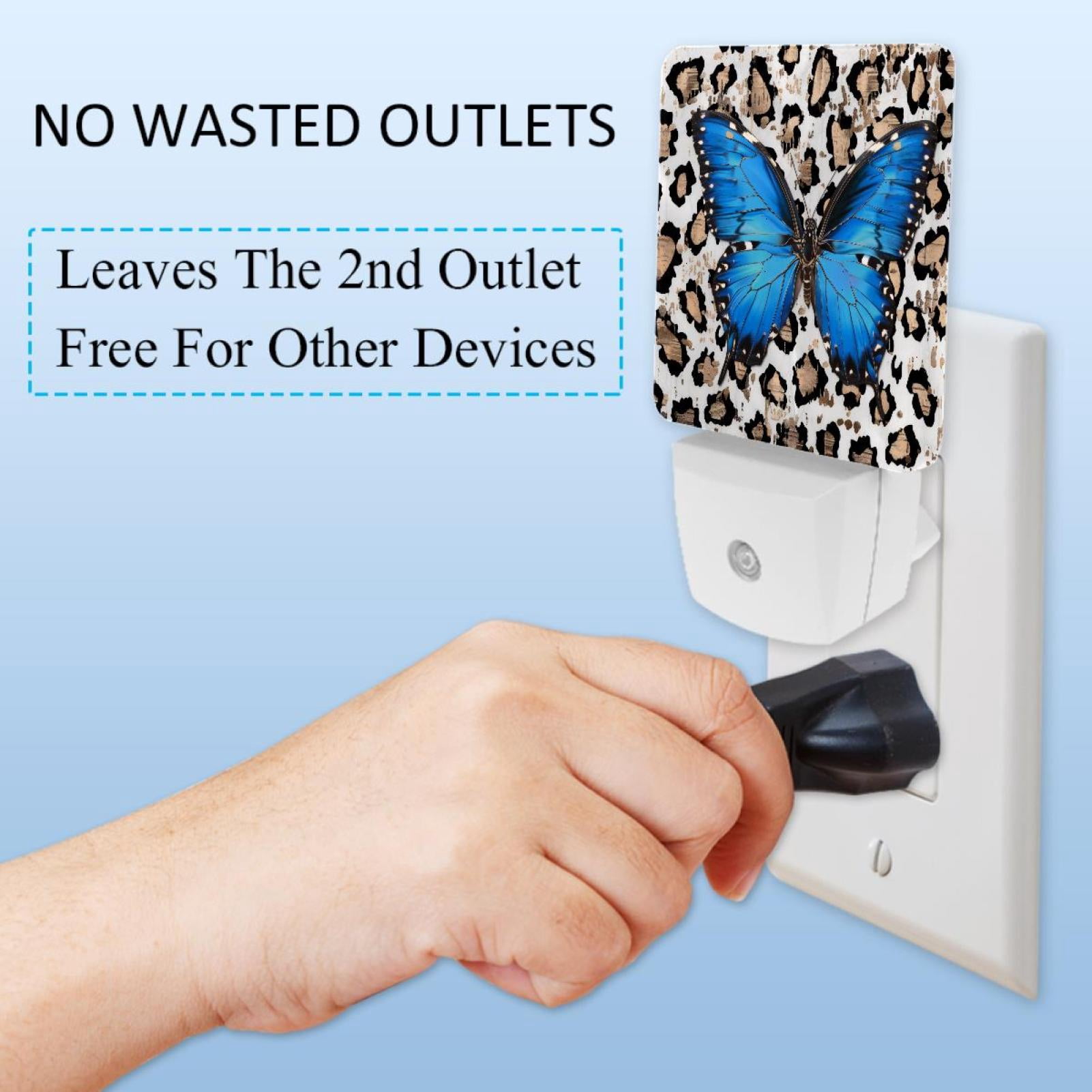 PhooArto Blue Butterfly and Leopard Print Plug in LED Night Light Auto Sensor Dusk to Dawn Decorative Night for Bedroom, Bathroom, Kitchen, Hallway, Stairs, Baby's Room, Energy Saving