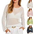thumbnail image 2 of Qingpeng Womens Crochet Hollow Out Tops Summer Long Sleeve Cover Ups Fashion Fall Casual Outfits Streetwear for Women, 2 of 8