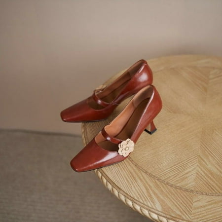 Red Mary Jane high heels wedding shoes perfect for cheongsam and spring skirts. Premium leather design for a niche fashion look.