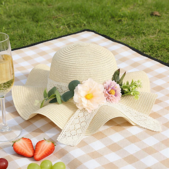 Sombrero de paja DIY con flores artificiales, transpirable, para uso doméstico, para niñas, vacaciones, manualidades, para exteriores, a moda, Estilo A