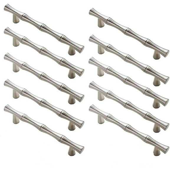Fitviso 10 Pack 3.75 inch Center to Center Bamboo Shape Cabinet Pulls (3.75"/96mm，Brushed Nickel)