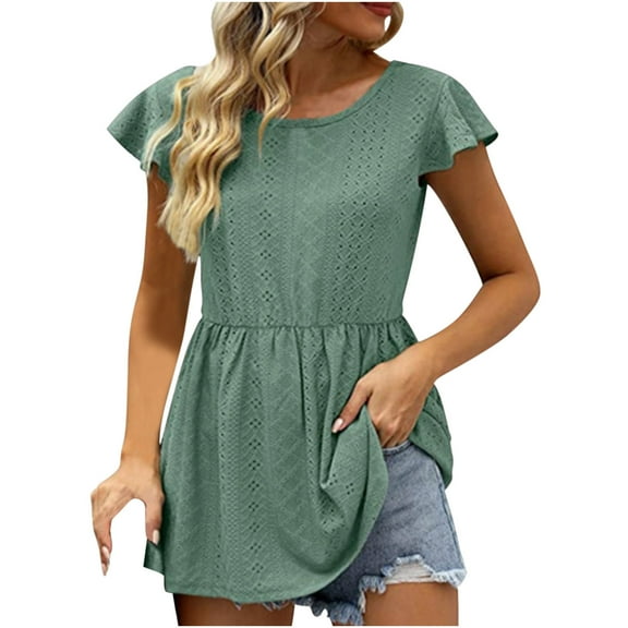 Samickarr Summer Savings Clearance Plus Size Summer Tops For Women Tops Dressy Casual Tunic Tops To Wear With Leggings Womens Casual Solid Color Round Neck Short Sleeve Tops Blouses