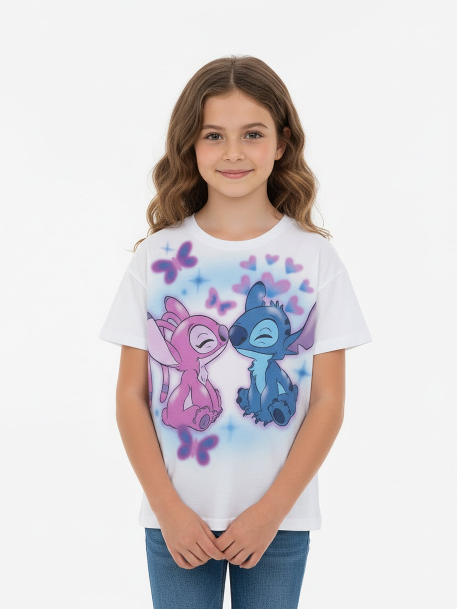 Disney Lilo & Stitch Angels of My Heart Girls Short Sleeve Graphic T-Shirt, Sizes 4-16