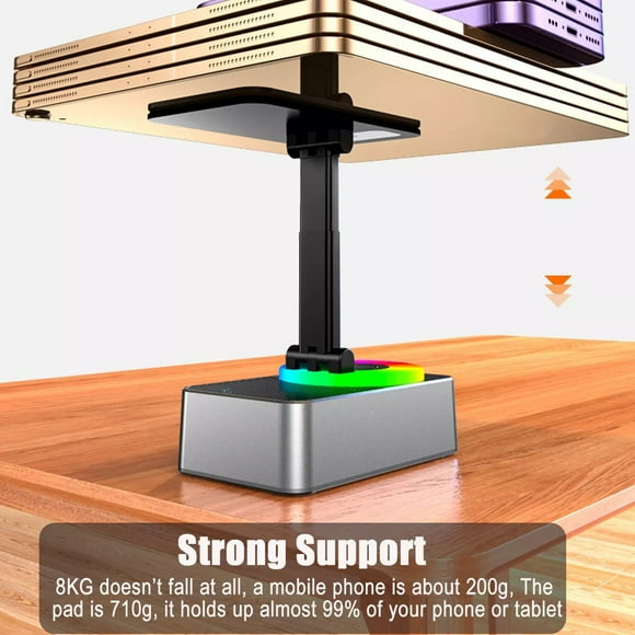 Soporte para teléfono móvil con altavoz Bluetooth inalámbrico, batería externa de 1500 mAh y base de carga plegable