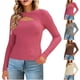 thumbnail image 1 of Tops bonitos para mujer,Blusa informal de cuello redondo de punto calado para mujer, manga larga, poliéster, tejido suave y ligero, ideal para el hogar, sopatenor, 1 of 9