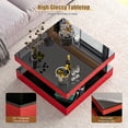 thumbnail image 3 of Red LED Square Coffee Table: 2-Tier Modern High-Gloss Wood Center Table with Storage for Living Room, Contemporary Tea Table for Dining & Reception Areas, 3 of 9