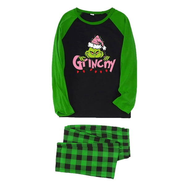 Conjuntos de pijamas navidenos familiares a juego Grinch 2024 pijama de Grinch con parte superior y pantalones de pijama a cuadros pijama de Grinch