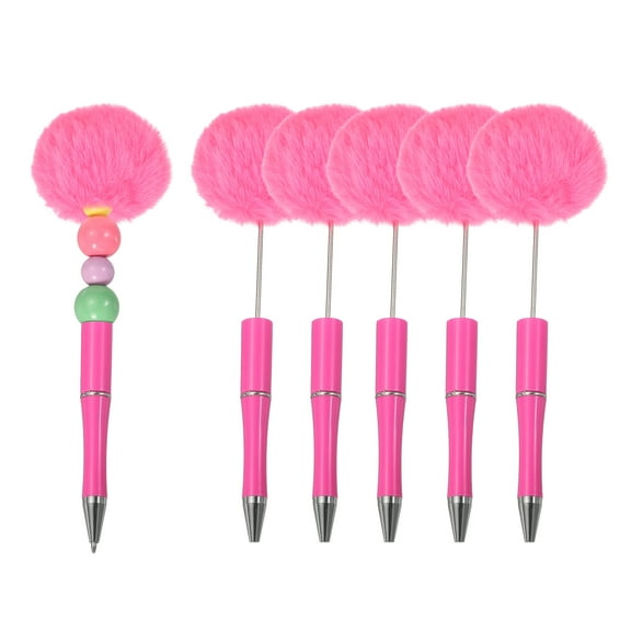 Uxcell Pompom Ballpoint Pens, Fluffy Ball Pens Pom Pom Plastic Cute Beaded Pen for DIY Gift Writing Office Supplies - 6 Pcs  (Rose Red)