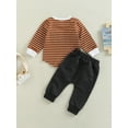 thumbnail image 4 of xiaxaixu Toddler Boys Autumn Outfit Sets Long Sleeve Striped Tops + Solid Color Drawstring Pants, 4 of 9
