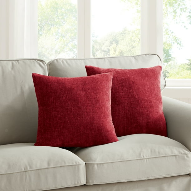 Mainstays Solid Chenille Decorative Pillow Set, Red, 18" x 18", 2